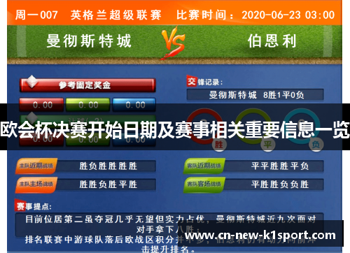 欧会杯决赛开始日期及赛事相关重要信息一览