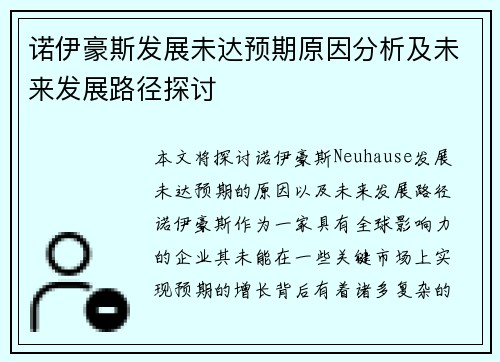 诺伊豪斯发展未达预期原因分析及未来发展路径探讨